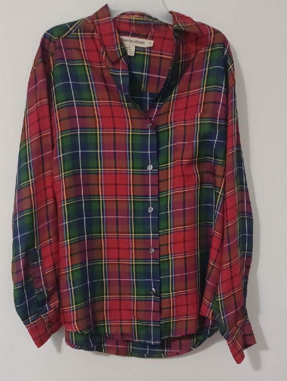 Calvin Klein Sport Petite Plaid Shirt in Red, Green & Navy. NWOT Size S